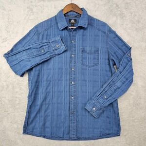 Rock & Republic Blue Textured Button Down Shirt Men's L Roll Tab Sleeves Casual